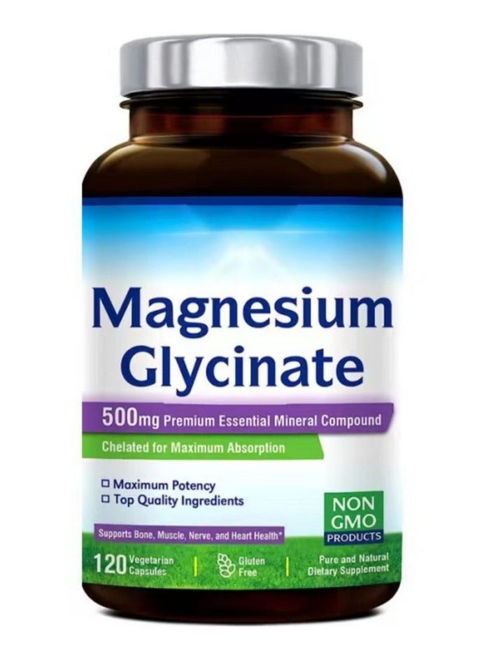 Magnesium Glycinate Innate Vitality Glycinate Magnesium 500mg 70mg Elemental Magnesium, High Absorption, Non-GMO, Gluten-Free Nerve, Muscle, Bone & Heart Support  120 Vegan Capsules  - Image 1