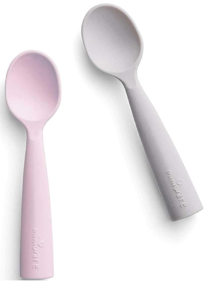 Miniware Miniware Training Spoon Cutlery Set with Case for Baby Toddler Kids - Promotes Self Feeding | 100% Food Grade Silicone | BPA Free | Modern & Durable Design | Dishwasher Safe (Grey and Cotton Candy)  - Image 3