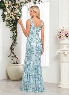 Meilun Women's quality double V-neck evening gown with sequins, embroidered flowers, elegant mermaid party dress  - Image 2