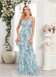 Meilun Women's quality double V-neck evening gown with sequins, embroidered flowers, elegant mermaid party dress  - Image 4