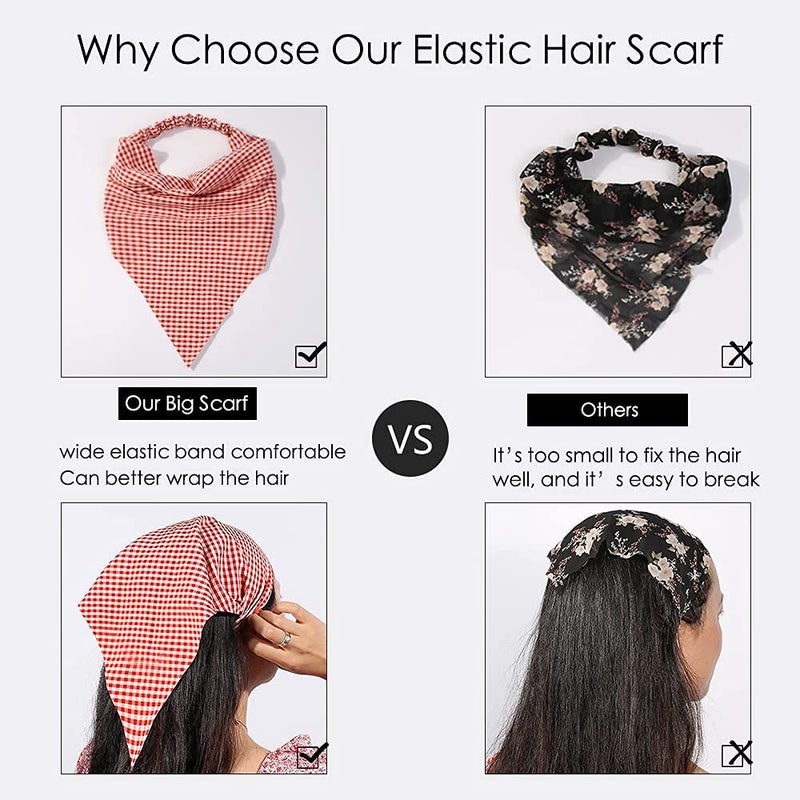 Vercret 6 Pack Hair Scarf Headband for Women - Elastic Hair Kerchief Large Boho Triangle Bandana Head Scarf with Clips Non Slip Lattice Headbands Hair Scarves for Teen Girls - Image 3