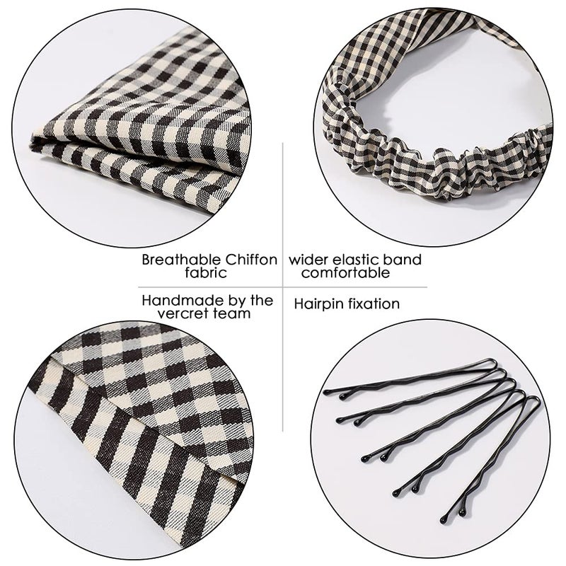 Vercret 6 Pack Hair Scarf Headband for Women - Elastic Hair Kerchief Large Boho Triangle Bandana Head Scarf with Clips Non Slip Lattice Headbands Hair Scarves for Teen Girls - Image 4