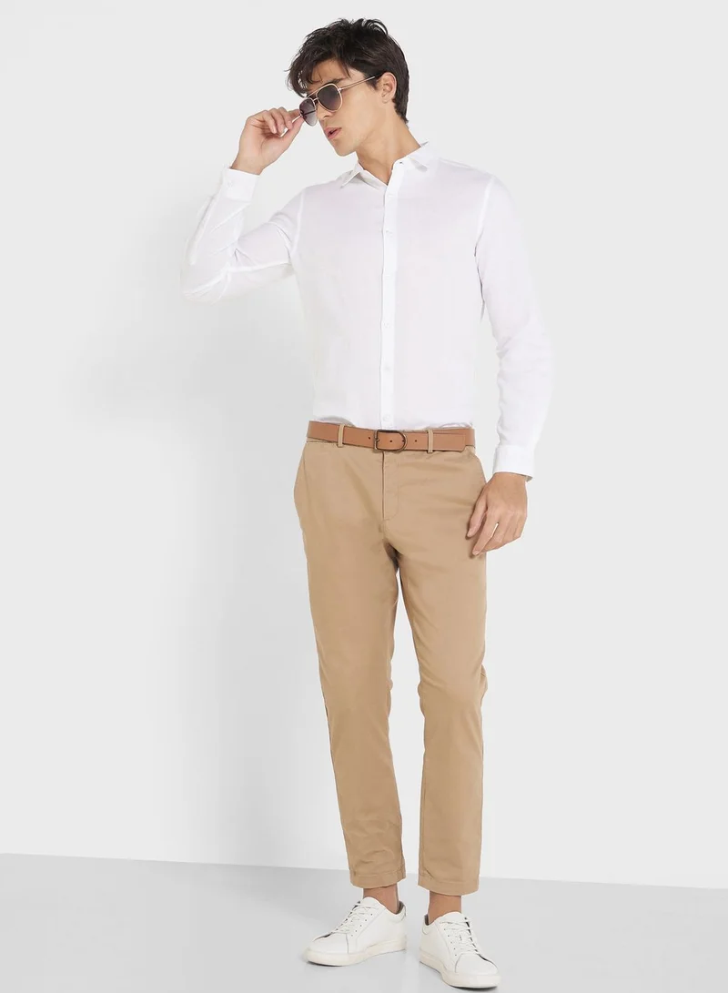 Robert Wood Men White Regular Fit Solid Casual Linen Sustainable Shirt
