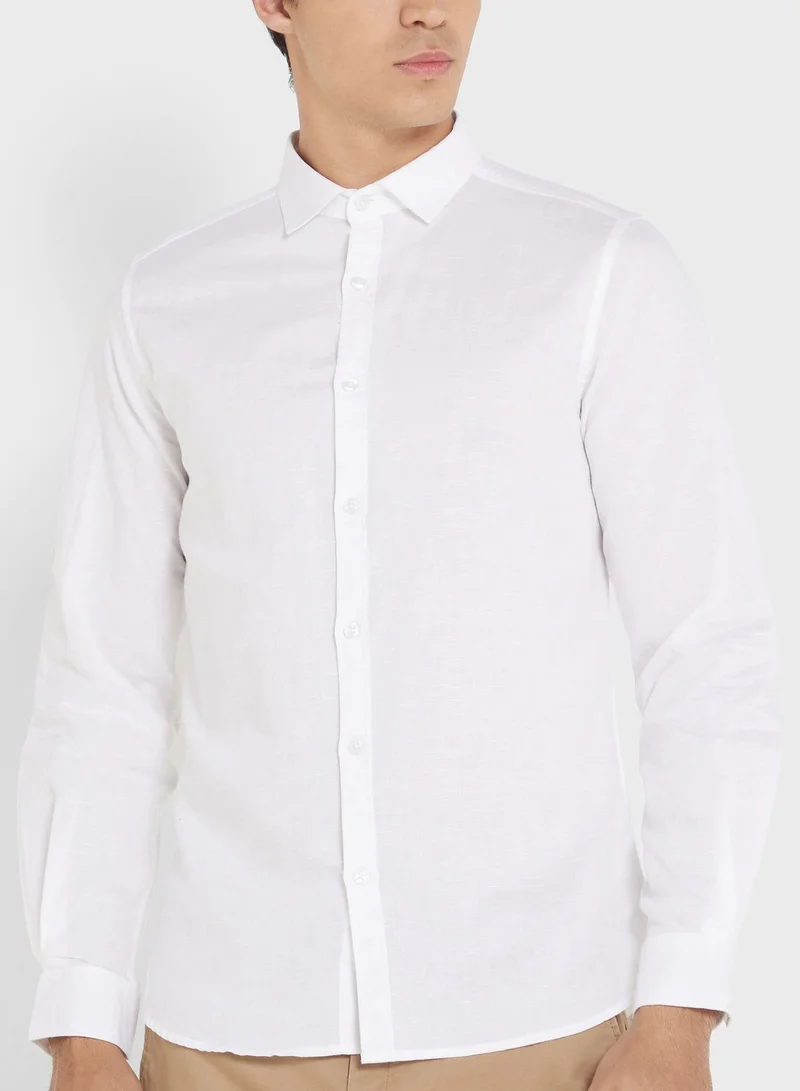 Robert Wood Men White Regular Fit Solid Casual Linen Sustainable Shirt