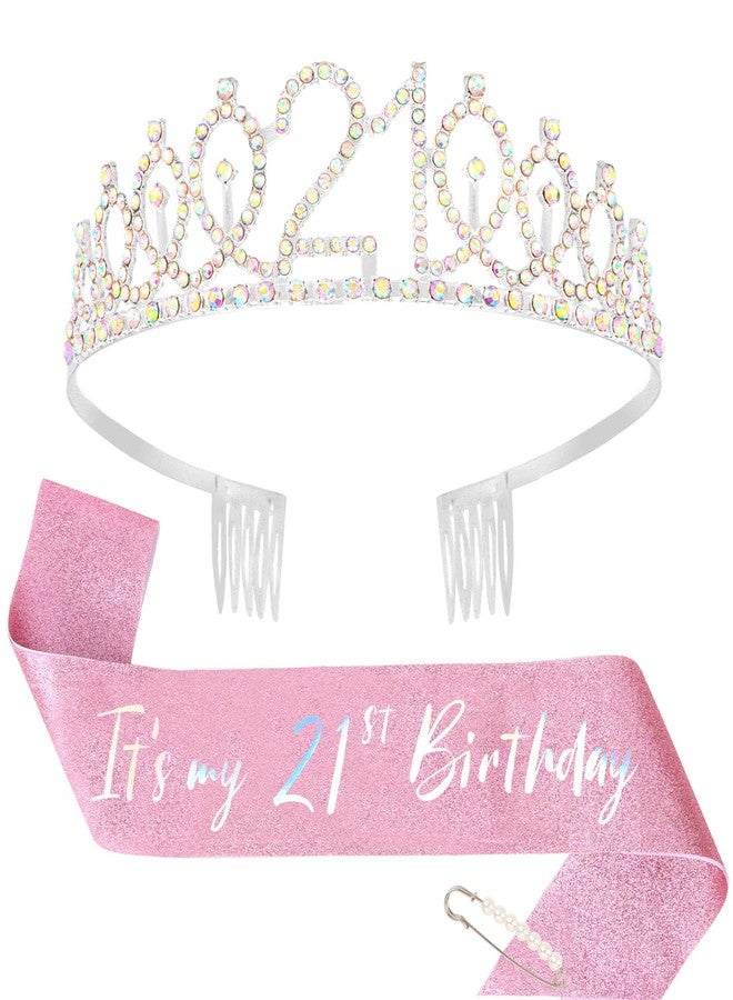 CIEHER 21st Birthday Gifts for Her - 21 Years Old Birthday Crown and Glitter 21 Sash It's My 21st Bday Party Decorations - Image 1