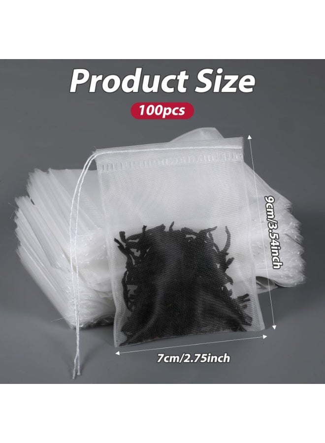 Empty disposable tea filter bags, loose-leaf tea bags with drawstring and filter, multi-purpose bags, non-woven fabric bags for herbs, spices and coffee (pack of 100) - Image 3