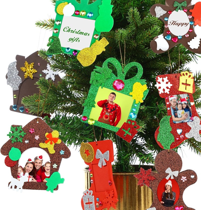 Woanger 224 Pieces Christmas Photo Ornament Glitter Foam Picture Frame Christmas Tree Hanging Ornament with 390 Pieces Jewels Stickers for Tree Xmas Holiday Decorations - Image 5