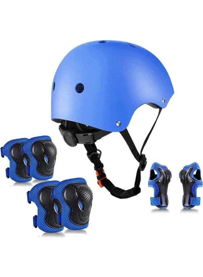 Kids & Teens Skateboard Helmet with Knee, Elbow & Wrist Pads – 7-Piece Protective Gear Set for Skating, Biking, Scooters – Adjustable & Lightweight Safety Kit (Blue)  - Image 1