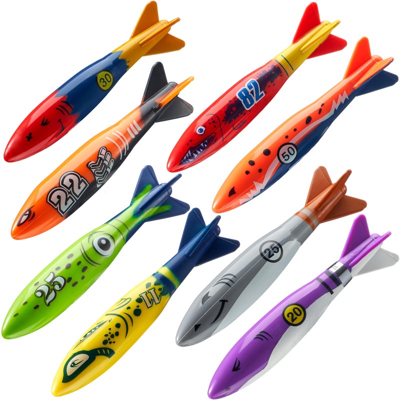 JOYIN 8 Pack Pool Toys, Shark Underwater Diving Toys, Colorful Swimming Toy Sinking Throwing for Kids Gifts Summer Swim Dive Training Water Fun Pool Games(Sharks) - Image 1