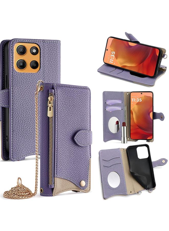 S-TOP Case For Motorola Moto G15 / G15 Power Crossbody Chain Fishtail Litchi Leather Phone Case - Image 1