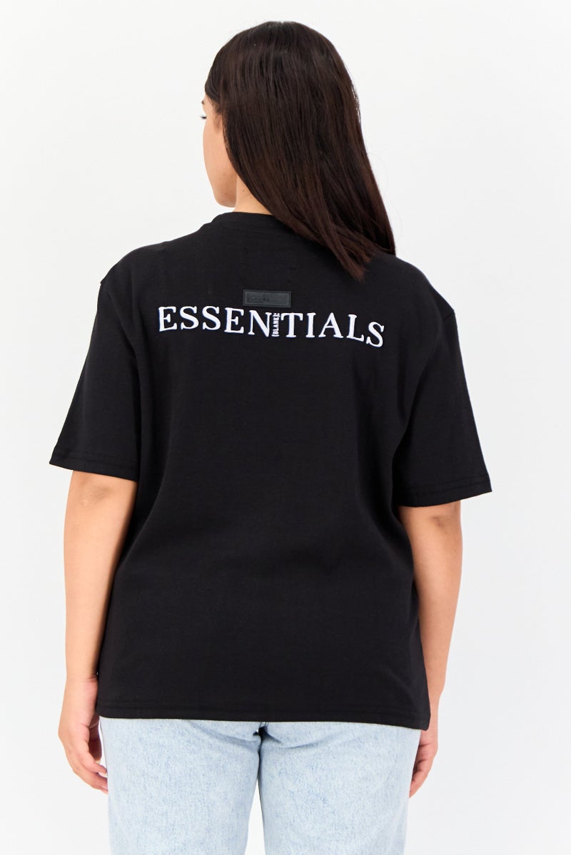 Blank Essentials Women Round Neck Short Sleeves Brand Logo T-Shirt, Black - Image 3