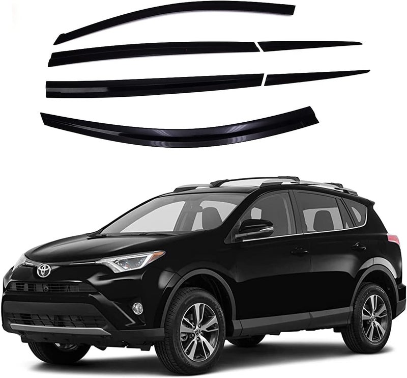 AUTO CLOVER AUTOCLOVER Tape-On Rain Guards Window Visors 6 Pcs Set for Toyota Rav4 2013 2014 2015 2016 2017 2018 / Window Deflectors, Out-Channel Vent Shades (Smoked) - Image 1