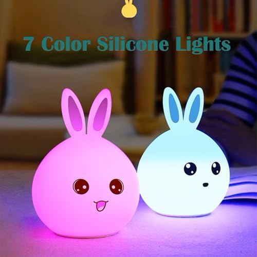 HUMAIZAR Silicone Bunny Rabbit Night Lamp – Soft LED Animal Light for Kids Room, Cute Rakhi Gift, Birthday Present for Baby Girls & Boys, Rechargeable Bedside Night Light - Image 4