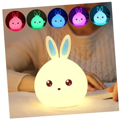 HUMAIZAR Silicone Bunny Rabbit Night Lamp – Soft LED Animal Light for Kids Room, Cute Rakhi Gift, Birthday Present for Baby Girls & Boys, Rechargeable Bedside Night Light - Image 1