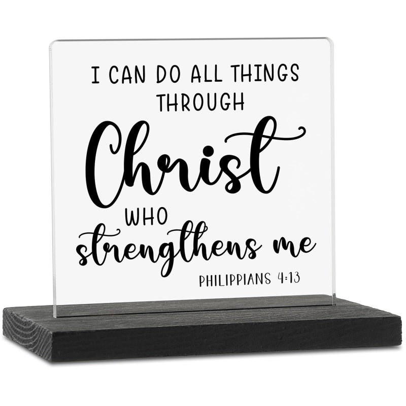 YODOCAMP I Can Do All Things Through Christ Clear Desk Decorative Sign, Inspirational Home Office Decor Plaque, Christian Bible Verse Acrylic Signs Gift for Mom Family Women Friends TZJ52 - Image 1