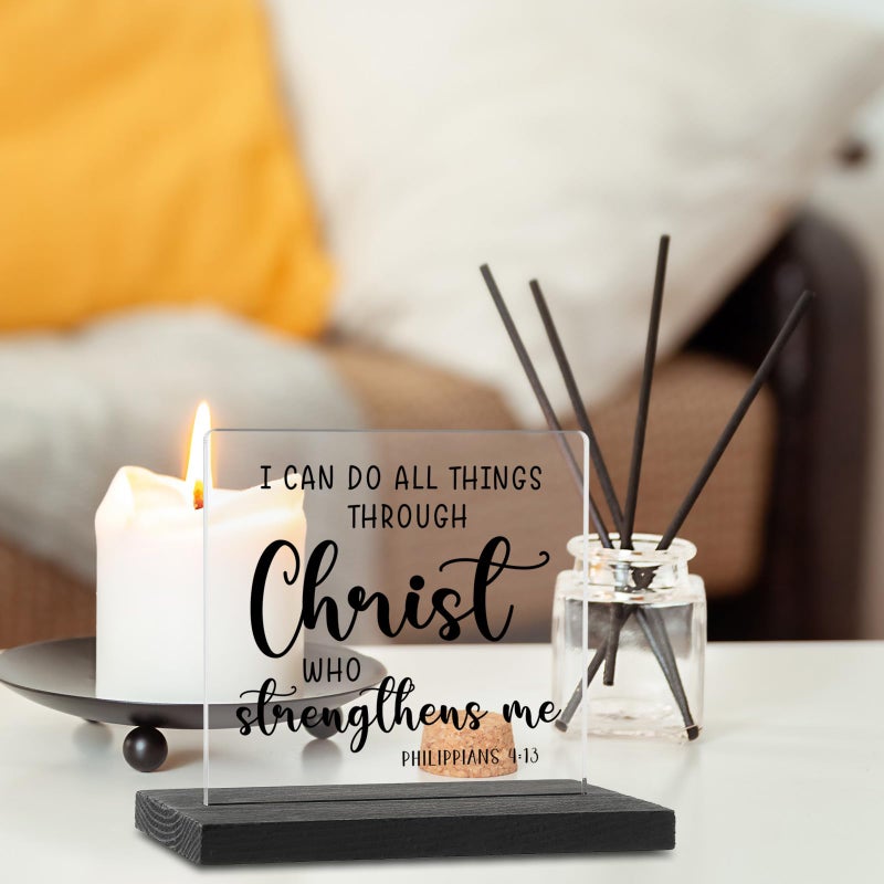 YODOCAMP I Can Do All Things Through Christ Clear Desk Decorative Sign, Inspirational Home Office Decor Plaque, Christian Bible Verse Acrylic Signs Gift for Mom Family Women Friends TZJ52 - Image 2