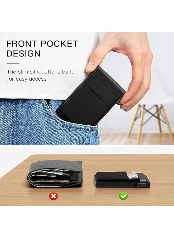 erorex Minimalist Pop Up Card Holder Wallet For Men Rfid Blocking Slim Business Credit Card Wallet With Money Pocket Aluminum Metal Bank Card Case For And Debit Cards Blue  - Image 4