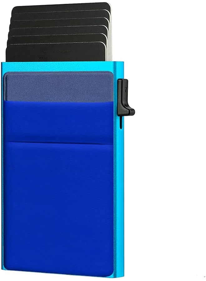erorex Minimalist Pop Up Card Holder Wallet For Men Rfid Blocking Slim Business Credit Card Wallet With Money Pocket Aluminum Metal Bank Card Case For And Debit Cards Blue  - Image 1
