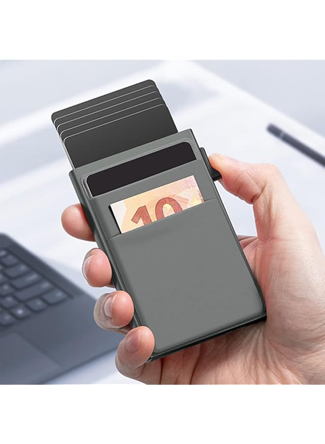 erorex Minimalist Pop Up Card Holder Wallet For Men Rfid Blocking Slim Business Credit Card Wallet With Money Pocket Aluminum Metal Bank Card Case For And Debit Cards Blue  - Image 5