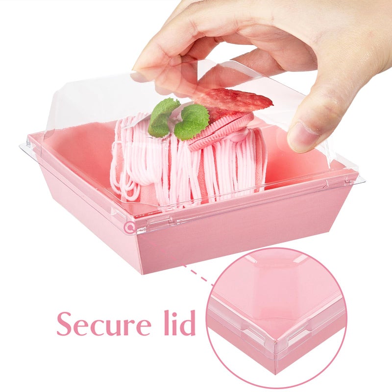 Ocmoiy 50 Pack Small Charcuterie Boxes with Clear Lids 4x4 Inch, To Go Disposable Paper Food Containers Bakery Treat Boxes for Desserts, Cake Slice, Cookies, Strawberries (Pink, 50) - Image 3
