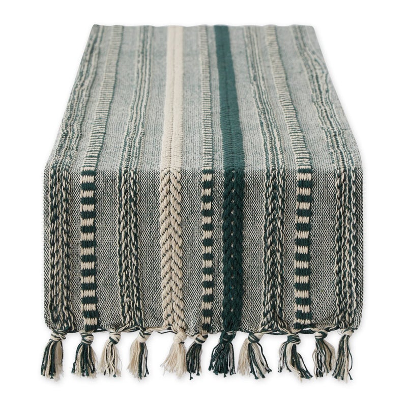 DII Farmhouse Braided Stripe Table Runner Collection, 15x108 (15x113, Fringe Included), Dark Green - Image 1