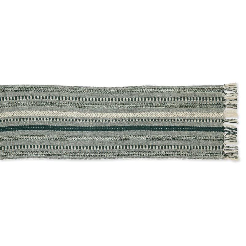DII Farmhouse Braided Stripe Table Runner Collection, 15x108 (15x113, Fringe Included), Dark Green - Image 2