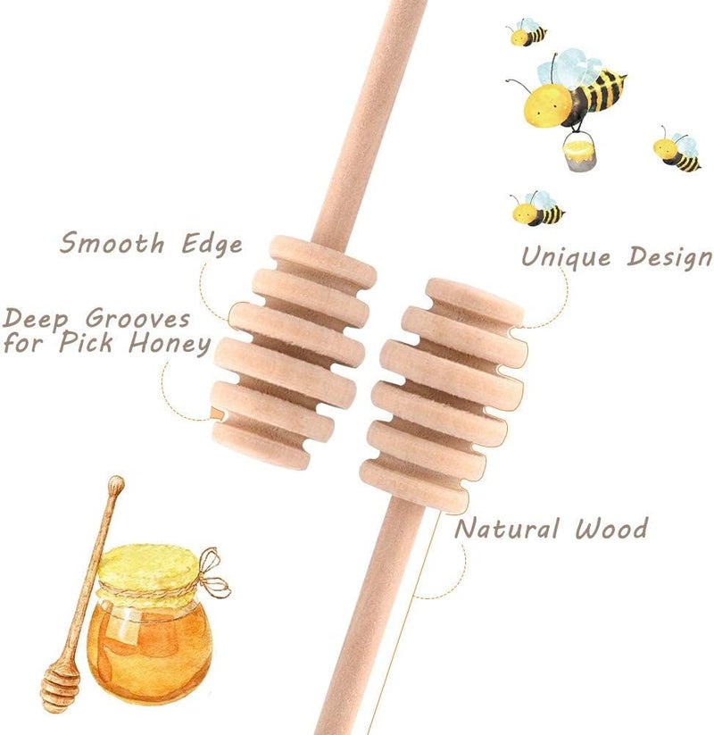 AUDBUA 50Pcs/Set Household Wooden Portable Mini Jam Honey Dipper Jar Dispensing Collecting Stirring Rod Stick Mino Dispense Drizzle Honey (10.5CM) - Image 3
