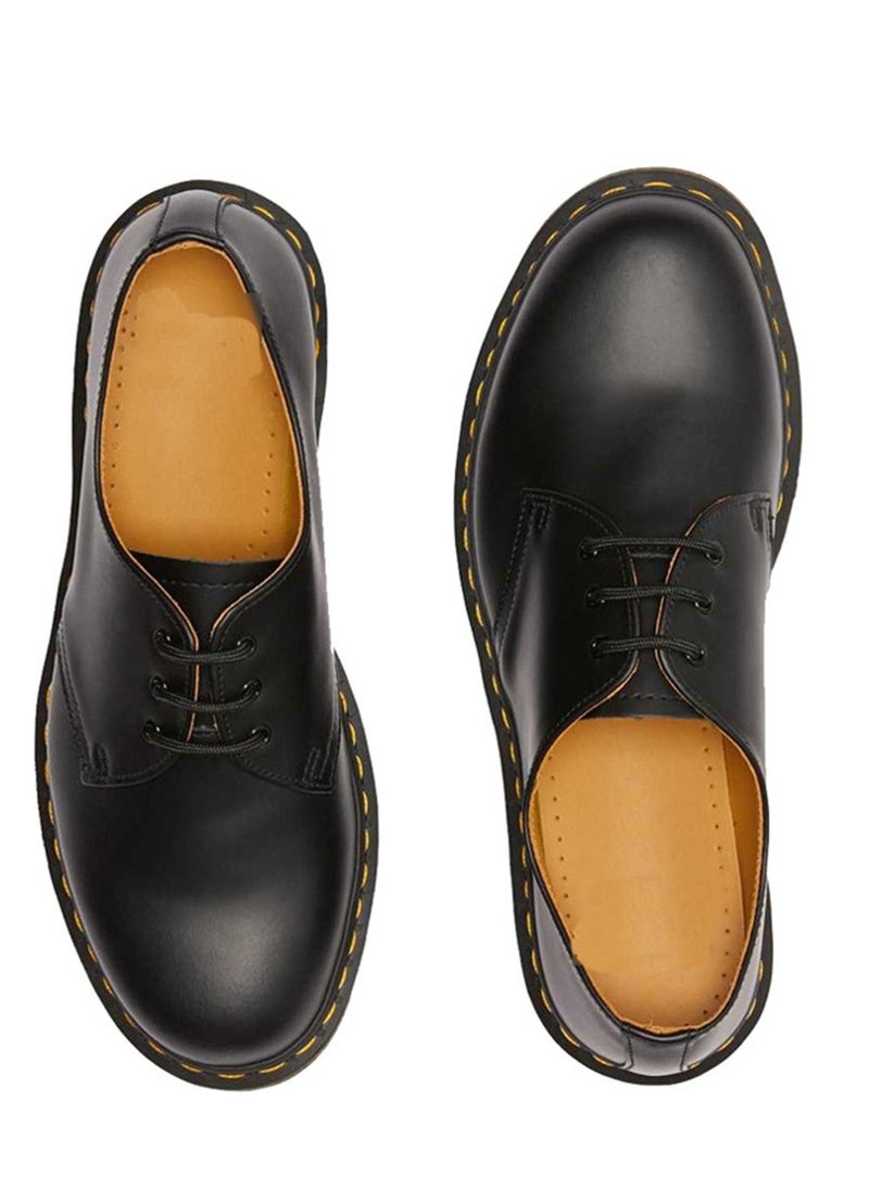 Loquat Men's And Women's Leather Shoes Korean Fashion Couple Shoes Casual Cargo Shoes Black  - Image 1
