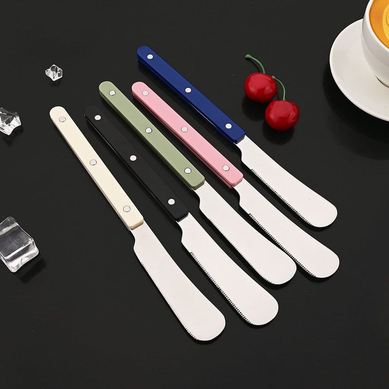 5pcs Stainless Steel Butter Cheese Knife Set Black Silvery Color Kitchen Cutlery - Image 1
