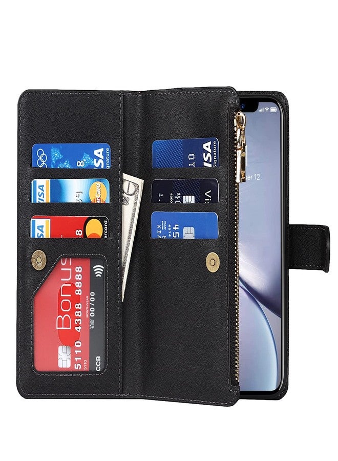 Jaorty for iPhone XR Wallet Case with Strap,for iPhone XR Phone Case for Women with Card Holder, Crossbody PU Leather Zipper Pocket Case with Credit Card Holders,6.1" Black - Image 5