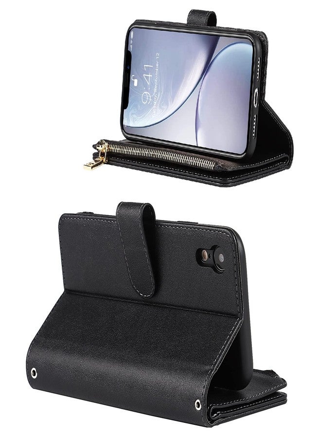 Jaorty for iPhone XR Wallet Case with Strap,for iPhone XR Phone Case for Women with Card Holder, Crossbody PU Leather Zipper Pocket Case with Credit Card Holders,6.1" Black - Image 3