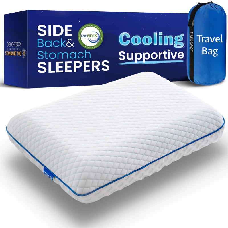 fulocean Cooling Gel Memory Foam Pillows for Sleeping Standard Size, Bamboo Rayon Bed Pillow for Back Side Sleeper, Medium Firm Contoured Support for Neck Shoulder Pain Relief, Washable Breathable Dorm Twin XL - Image 1