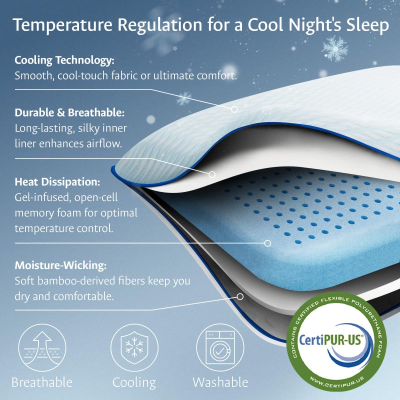 fulocean Cooling Gel Memory Foam Pillows for Sleeping Standard Size, Bamboo Rayon Bed Pillow for Back Side Sleeper, Medium Firm Contoured Support for Neck Shoulder Pain Relief, Washable Breathable Dorm Twin XL - Image 4