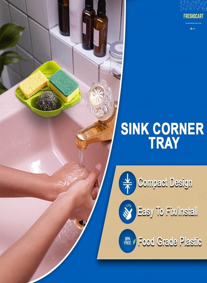 FreshDcart Kitchen Soap Stand for Sink with Tray - Compact Plastic Kitchen Soap Stand for Sink, Corner Storage Rack for Sponge, Scrubber & Dish Soap (Green, Pack of 1) - Image 3