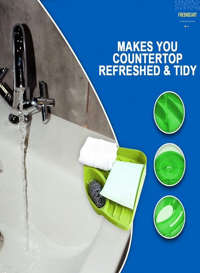 FreshDcart Kitchen Soap Stand for Sink with Tray - Compact Plastic Kitchen Soap Stand for Sink, Corner Storage Rack for Sponge, Scrubber & Dish Soap (Green, Pack of 1) - Image 2