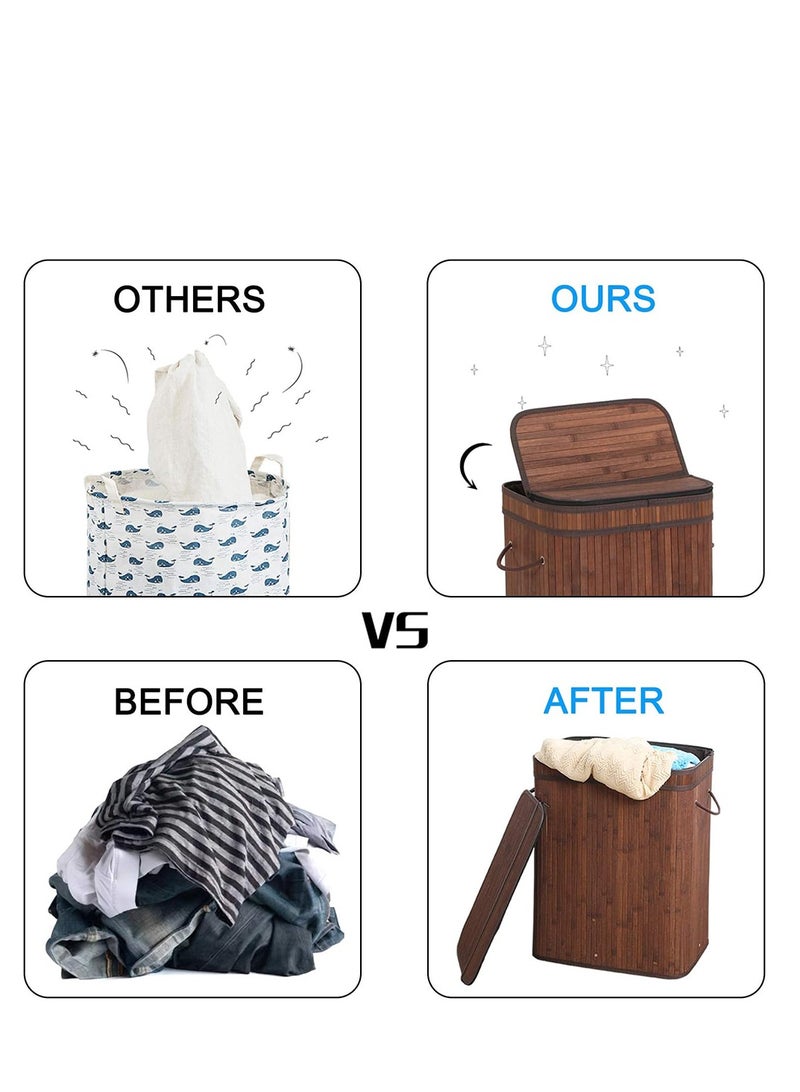 Arabest Foldable Laundry Basket, Bamboo Laundry Bag with Handles, Chic Fashionable Retro, Dirty Clothes Basket for Utility Room, Bedroom, Living Room(Brown) - Image 5