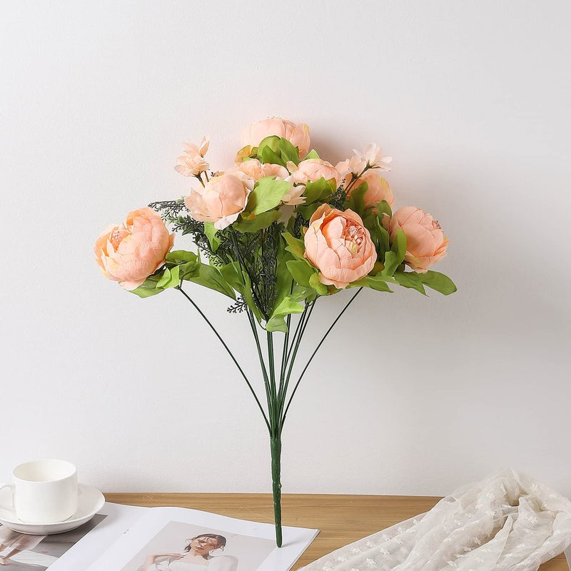 Duovlo Springs Flowers Artificial Silk Peony Bouquets Wedding Home Decoration,Pack of 1 (Spring Orange-Pink) - Image 3