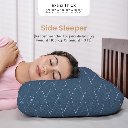 MY ARMOR Cool Gel Memory Foam Pillow, Orthopedic Pillow for Neck Pain Relief & Back Support, Extra-Thick King Size Pillow - 5.5 Inch Thick, Blue Checks Cover - Pack of 1 - Image 2