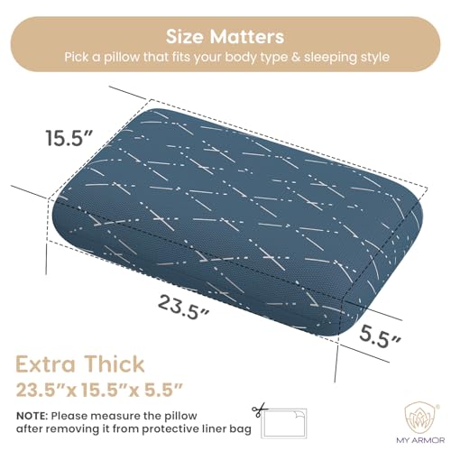 MY ARMOR Cool Gel Memory Foam Pillow, Orthopedic Pillow for Neck Pain Relief & Back Support, Extra-Thick King Size Pillow - 5.5 Inch Thick, Blue Checks Cover - Pack of 1 - Image 5