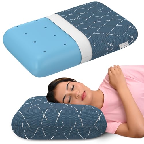 MY ARMOR Cool Gel Memory Foam Pillow, Orthopedic Pillow for Neck Pain Relief & Back Support, Extra-Thick King Size Pillow - 5.5 Inch Thick, Blue Checks Cover - Pack of 1 - Image 1