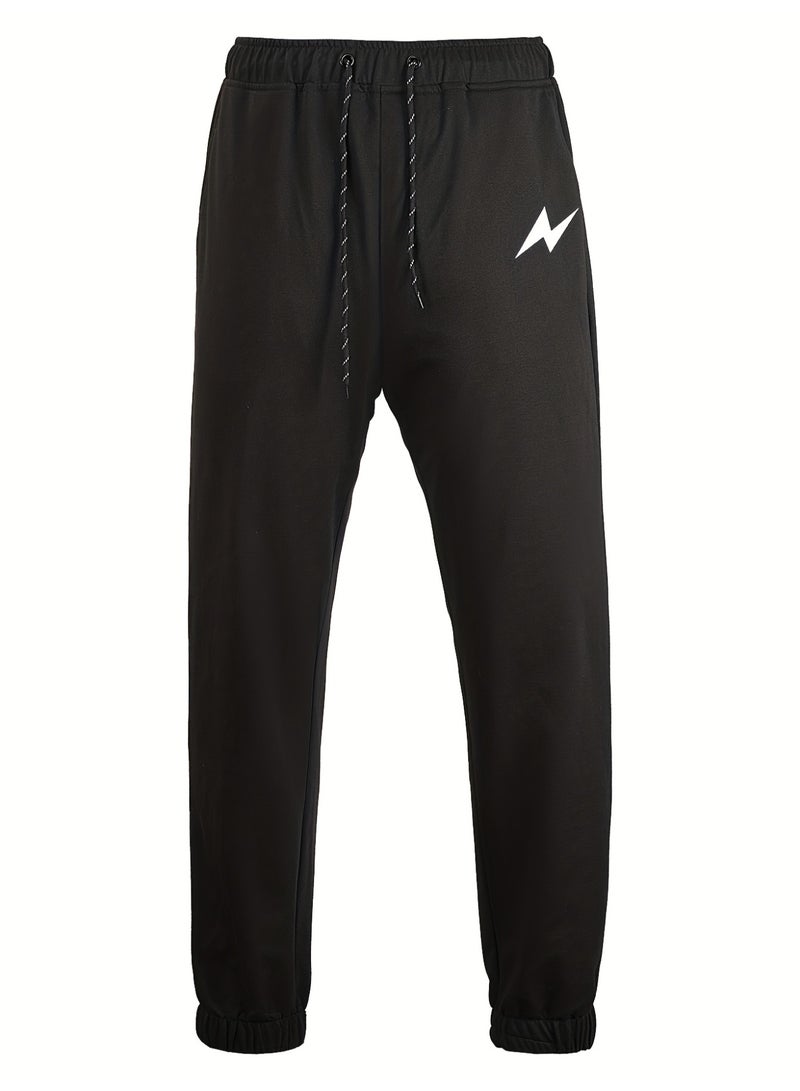 Men's Black Logo Joggers Drawstring Waist Ankle Cuffed Casual Tapered Sweatpants - Image 3