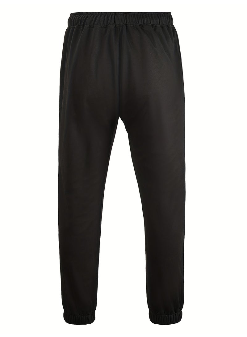 Men's Black Logo Joggers Drawstring Waist Ankle Cuffed Casual Tapered Sweatpants - Image 4
