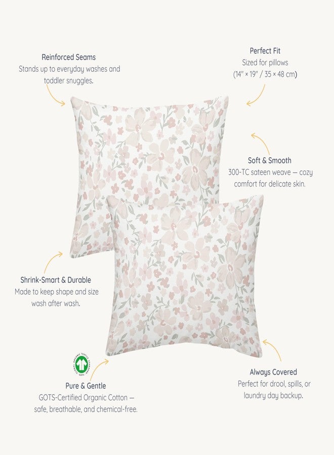 Makemake Organics Organic Toddler Pillowcase (Set of 2) GOTS Certified Organic Cotton Pillowcase - Ultra Soft Breathable Fits 13x18 Girls Neutral Unisex Flowers (14"x19", Blossom) - Image 2