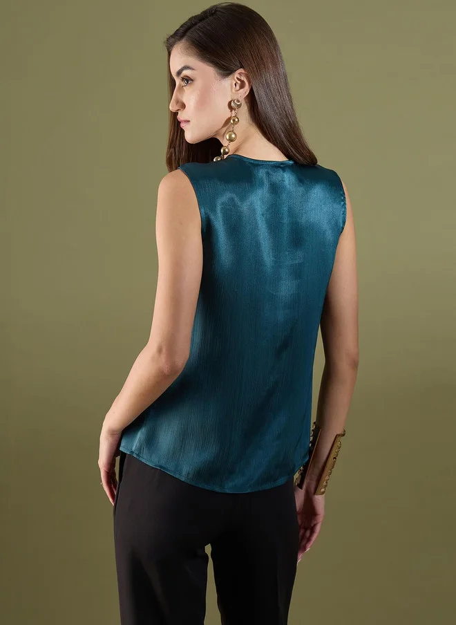 سولت اتاير SALT ATTIRE Teal Ruffled Satin Top