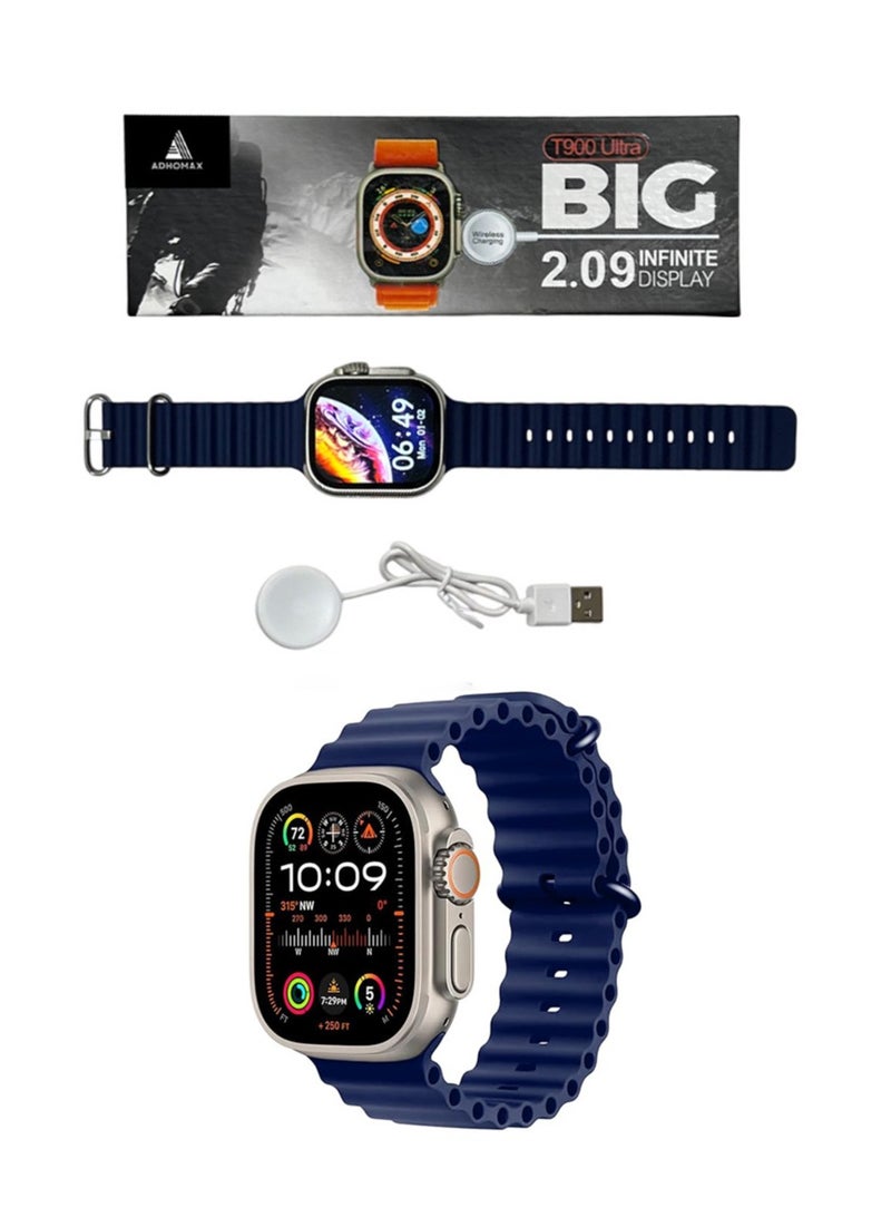 adhomax New T900 Ultra Smart Watch, Elegant Design 2.09", Infinite Display, NFC, Fitness Tracker, Heart Rate, Oxygen Monitor, Calls, Wireless Charging, Works With IOS and android for men, women - Image 1