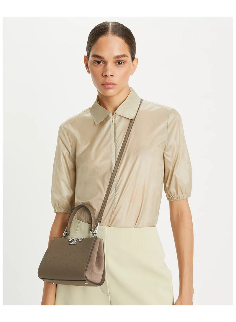 Burch Tory  Mini Eleanor Leather Satchel Bag, Women's Cross Body Bag, Women's Tote Bag, Women's Hand Bag, Women's Shoulder Bag, Women's Travel Bag, Wild-Mushroom-20cm - Image 3