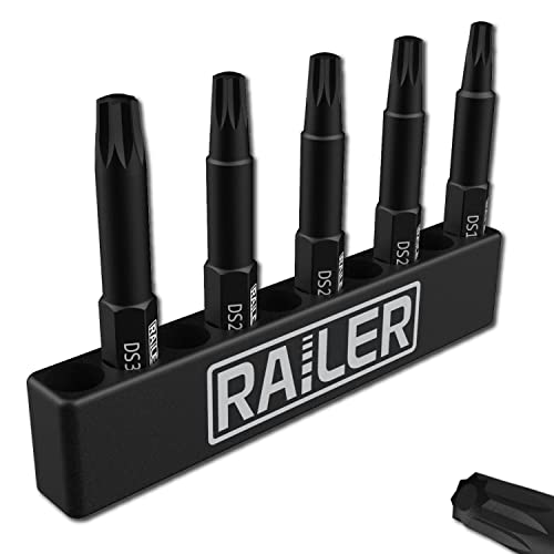 Railer Double Square 8 Point Star Bit Set, 5pc S2 Steel 2 Inch 8 Spline Fastener Drive Bit Set with Storage Bit Holder - Image 1