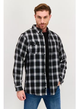 Burnside Men Regular Fit Plaid Long Sleeve Casual Shirt, Black  - Image 1
