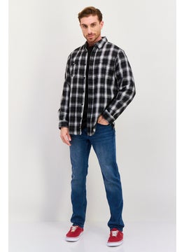 Burnside Men Regular Fit Plaid Long Sleeve Casual Shirt, Black  - Image 3