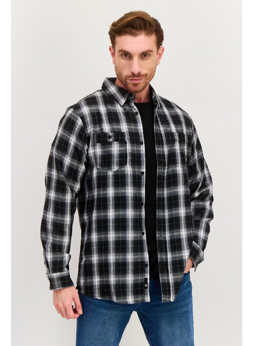 Burnside - Men Regular Fit Plaid Long Sleeve Casual Shirt, Black - Image 1